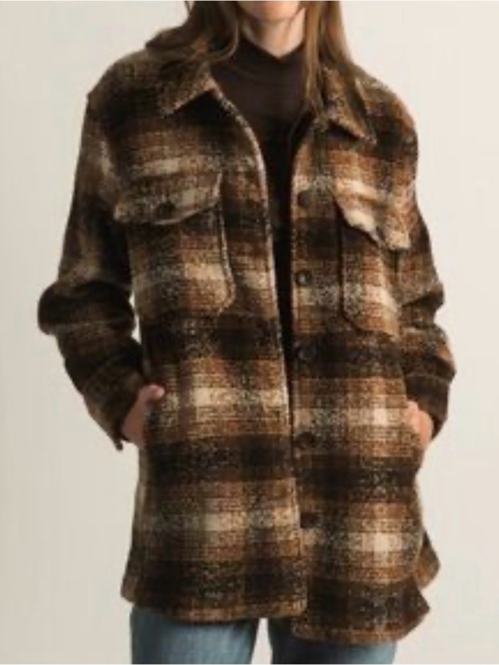 Only Brown Plaid Utility Shacket Jacket